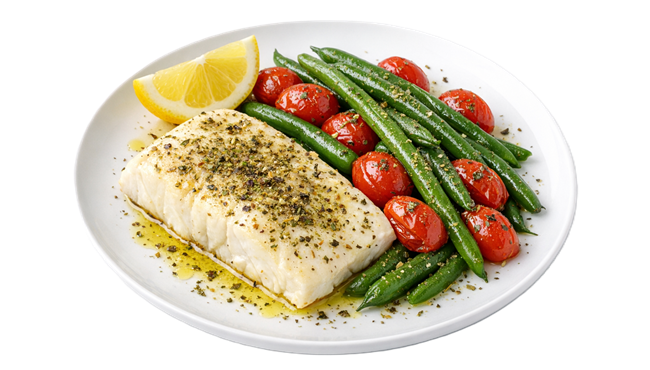 Halibut w Greens & Tomatoes